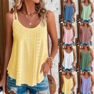 Plus Size Womens Summer Cool Top Cami Sleeveless Tank Blouse Loose Vest T Shirt • £9.19