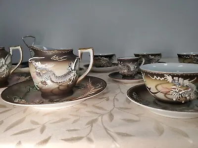 Vintage Hand Painted Japanese Moriage Dragon Ware Gold Trim Tea Set 17 Piece Lot • $55