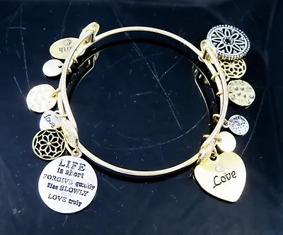 Love Faith Life Motto Heart Charm Gold & Silver Tone Bangle Bracelet • $5.85