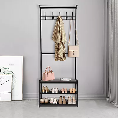 Entryway Bench With Coat Rack With PU Cushion And Shoe Storage 3 In 1 • $49