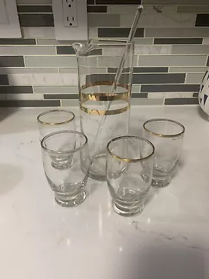 Vintage Gold Band Martini Shaker With Four Glasses • $29.99
