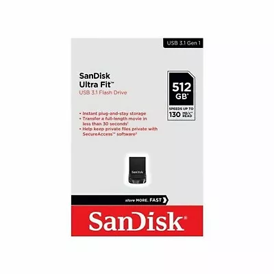 SanDisk 512GB 512G Ultra Fit USB 3.1 Nano Flash Mini Pen Drive SDCZ430-512G • $36.99