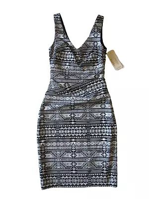 NWT Nicole Miller Artelier Metallic Tribal Jacquard Tucked Waist Sheath Dress 0 • $44