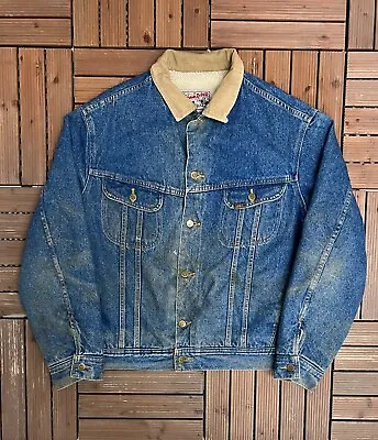 Lee Storm Rider Vintage Fur Lined Blue Denim Jacket Size 44 / XL • $80.48
