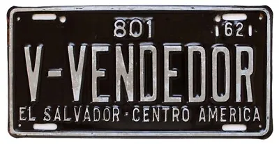 Rare El Salvador Central America 1962 DEALER VENDEDOR License Plate 801 • $249.95