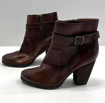 FRYE Women's Patty 3476983 Brown Leather Ankle Block Heel Riding Boots Size 9.5M • $35