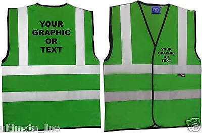 Personalised Printed HI VIZ SAFETY VEST WAISTCOAT COMPANY LOGO - GREEN • £11.74