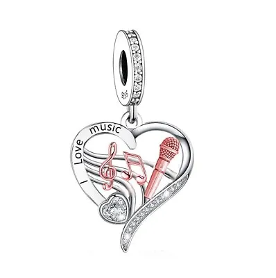 $29.99 • Buy S925 Silver & Rose Gold I Love Music Hanging Heart Charm By YOUnique Designs