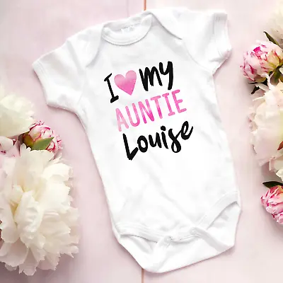 I Love My Auntie Personalised Name Baby Vest Bodysuit Grow Shower Gift • £8.99