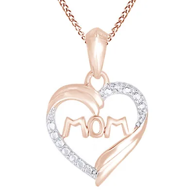Diamond Accent Mom Heart Pendant Necklace 14K Rose Gold Plated • $55.19
