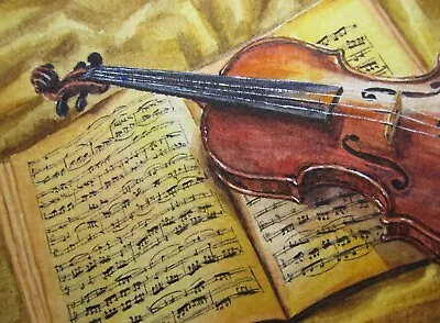 Watercolor Painting Violin Music Sheets Instrument Song Concert ACEO Art • $34