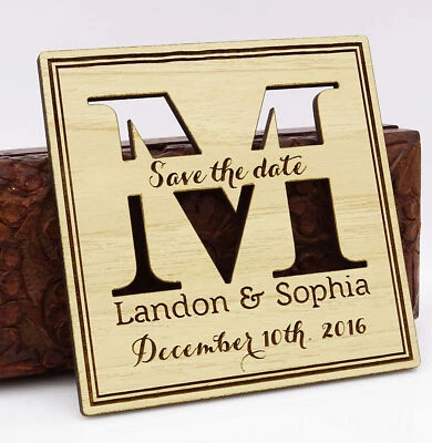 Personalized Save The Date Wooden Engraved Magnets 20 Rustic Wedding-t9M • $81.39