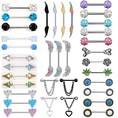 2pcs 14G Nipple Rings Tongue Rings Surgical Steel Straight Barbell CZ Piercing • $5.99