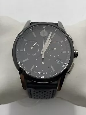 Movado Museum Sport Black Chronograph Dial Leather Strap Men's Watch 0607560 • $349.95