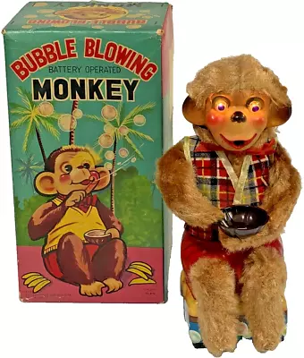 1950's Rock Valley Alps Bubble Blowing Monkey Battery Operated Toy Box Japan • $90