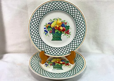 Villeroy & Boch Basket 10 1/2  Dinner Plates / #1748 / Set Of 2 / Green & White • $29.92