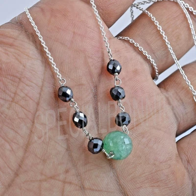 $19.99 • Buy Precious Black Diamond Emerald Gemstone Chain Bracelet In 925 Silver