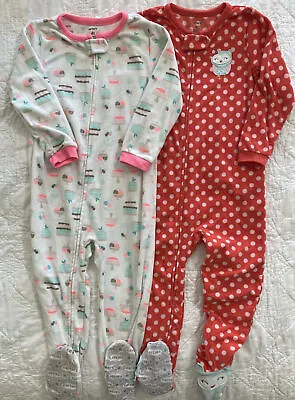 Lot Of 2 - Carter's Toddler Fleece Footed Pajamas 4T Owl And Cakes • $14.99