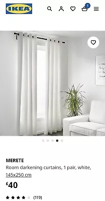 IKEA Merete Curtains ~  White Room Darkening Curtains ~ 145 X 250 • £20