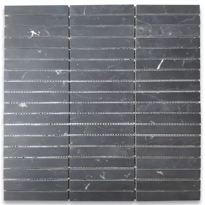 N74XH Nero Marquina Black Marble 5/8x4 Rectangular Stacked Mosaic Tile Honed • $25.99