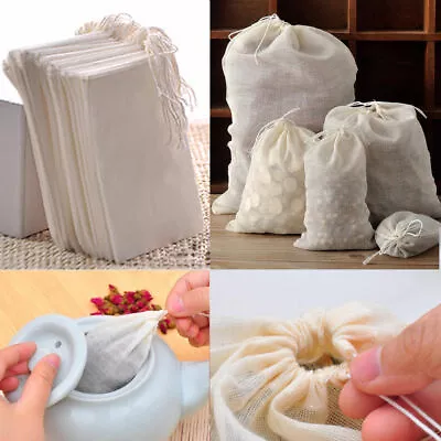 10 / 50 / 100 Pack Reusable Natural Cotton Muslin Drawstring Bags Tea Soap Herbs • $2.12