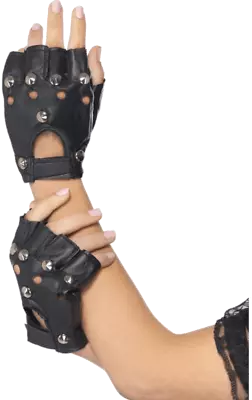 Adult Studded Punk Gloves 80s Rock Michael Jackson Bad Fancy Dress • £10.99