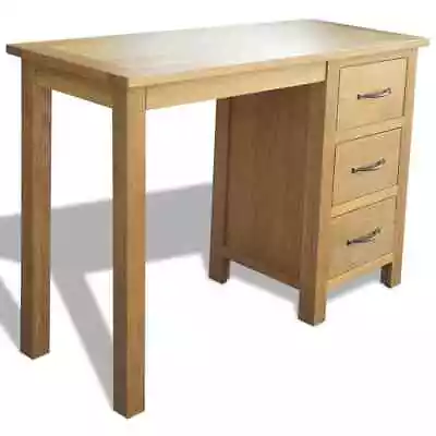 Solid Oak Wood Desk With 3 Drawers Furniture Bedroom Office Table Stand VidaXL • £247.99