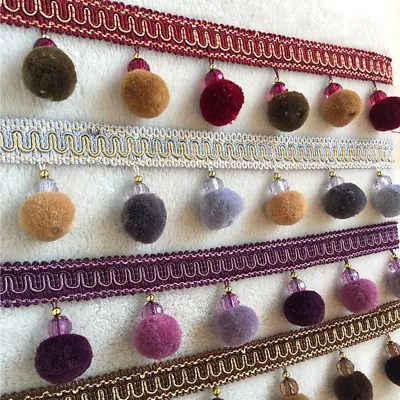£5.99 • Buy 1M Pom Pom Balls Beads Curtain Lace Tassel Fringe Trim Ribbon Upholstery Edging