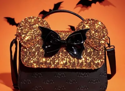 NWT Loungefly Minnie Mouse Sequin Halloween Bat Minnie Mouse Crossbody Bag Purse • $99.99