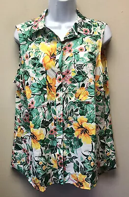 New C Wonder Women's 14 L XL Tropical Floral Print Sleeveless Blouse Tank Top • $25.88