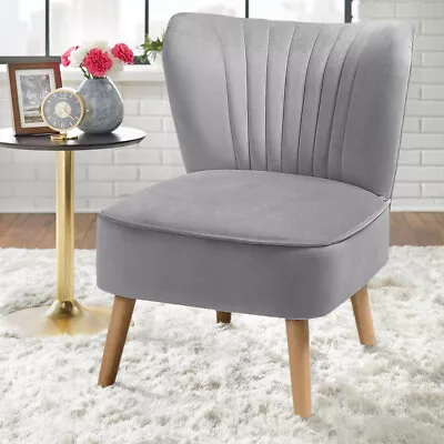 Modern Velvet Scalloped Back Cocktail Chairs Padded Seat Small Leisure Sofa Cafe • £119.95