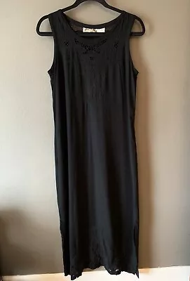 Vintage Jane Ashley Black Embroidered Dress Sun Long Summer Spring Dress Slit • $24.99