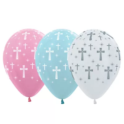 Baptism Christening Party Supplies Holy Cross Pearl Latex Balloons Boy Girl • $23.99