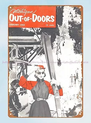 Vintage Car Signs Michigan Out Of Doors 1952 Magazine Cover Metal Tin Sign • $15.85