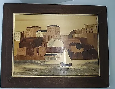 Vintage Wood Marquetry Inlay Picture Sailboat SAILING ART SEE PHOTOS MID CENTURY • $3.72