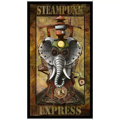 Steampunk Express Fabric Elephant Locomotive Engine Cotton QT 24  Panel • $8.95