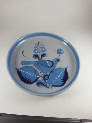 Signed Tonala Mexico Blue Bird Butterfly Flowers 10 3/4  Round Serving Platter • $11.99