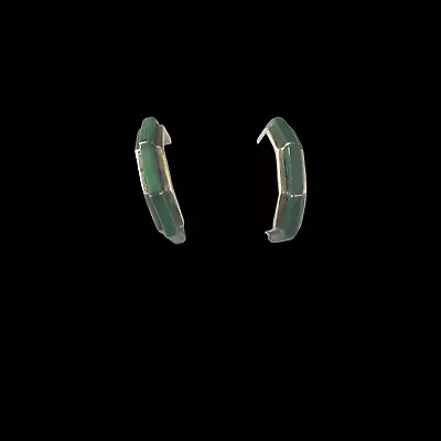 925 Sterling Silver Malachite Inlay Semi Hoop Earrings 1 Inch Estate Beawen • $18.99