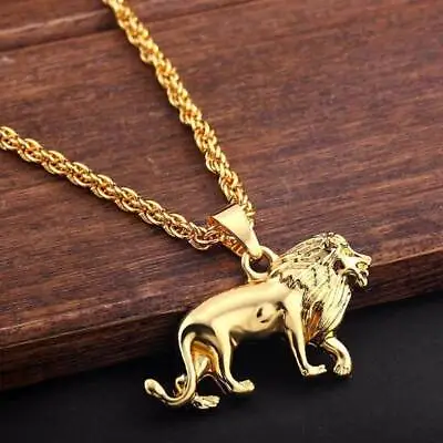 Lion Pendant 18K Gold Plated Chain Animal Charm Necklace Punk Men's Gift Jewelry • $2.62