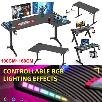 Wide Large L Shaped Gaming Desk Computer Office Racer Table RGB LED Carbon Fiber • $285.95