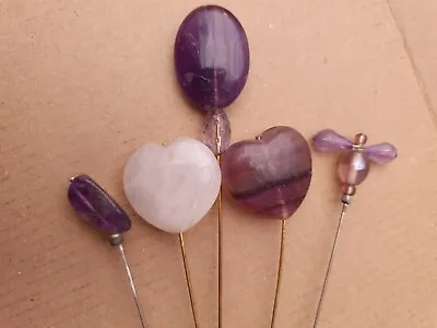 HANDMADE 5x Heart Oval Stones Purple HAT PINS-picture Art & Crafts Projects • £7.95