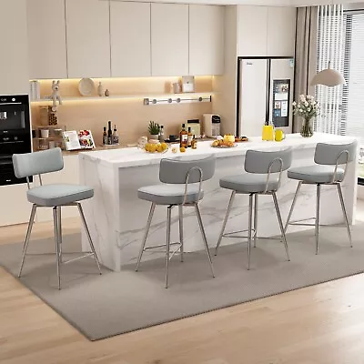 Gray 26  Swivel Counter Height Barstools Set Of 4 Kitchen Stools With Footrest • $290.50