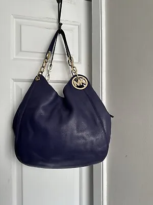 Michael Kors Fulton Hobo Purple Pebble Leather Chain  Bag Tote Large Purse • $99