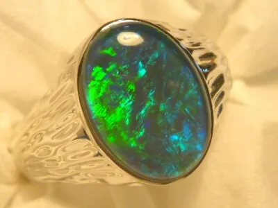 Mens Opal Ring Sterling Silver Natural Opal Triplet. 14x10mm Oval Item 180973. • $173.07