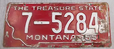 Vintage Montana License Plate Prison Made MT 406 The Treasure State 1955 Red • $46.44