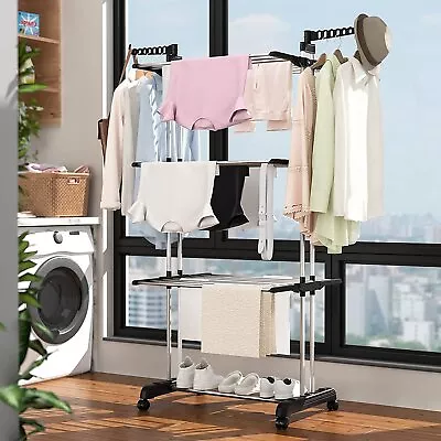 67  Heavy Duty Laundry Clothes Drying Rack Portable Folding Rolling Dryer Hanger • $38.65