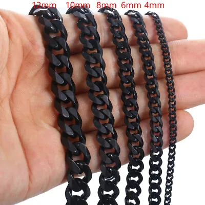 Strong Black Cuban Chain Stainless Steel Necklace Men's Jewelry 4/6/8/10/12/15MM • $19.99