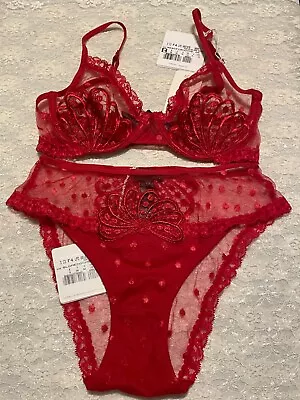 La Perla Noche De Viento 34B XS Full Cup Bra Brief Red • $169.99