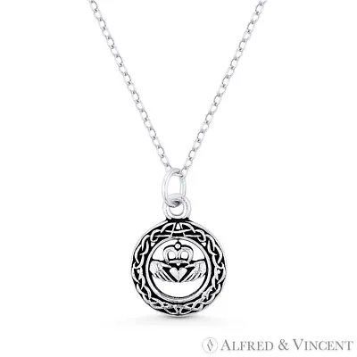 Irish Claddagh Heart Celtic Knot Charm Necklace & Pendant In 925 Sterling Silver • $19.79