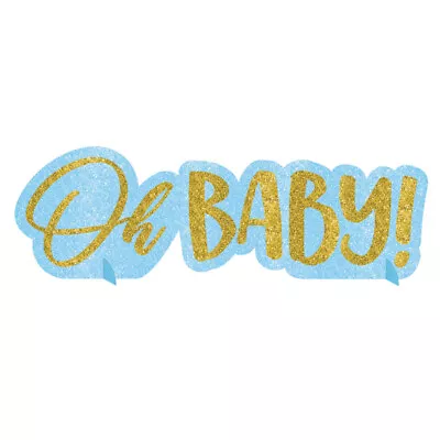 Oh Baby Boy Party Supplies Glittered Centrepiece Table Sign Blue Gold Baptism • $5.49